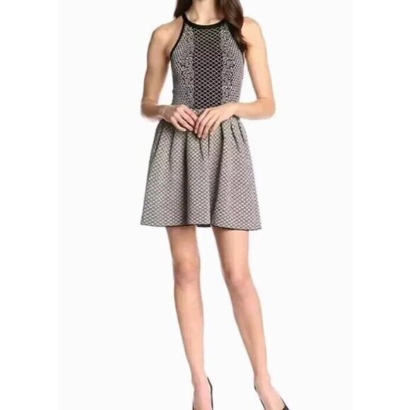 Parker Candice Metallic Knit Fit & Flare Dress Black & Metallic Gold Siz… - Picture 1 of 12